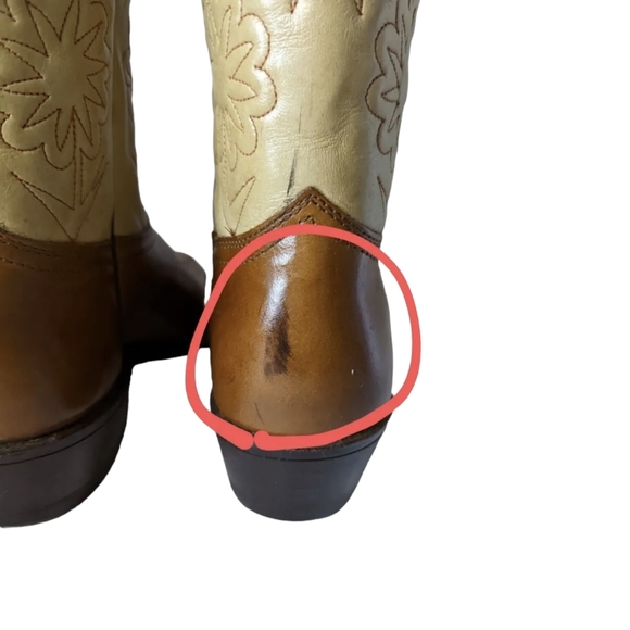 Vintage 70s Acme Cowboy Western Boots Brown & Tan Flower Stitched NEW Size 6 - Picture 6 of 9